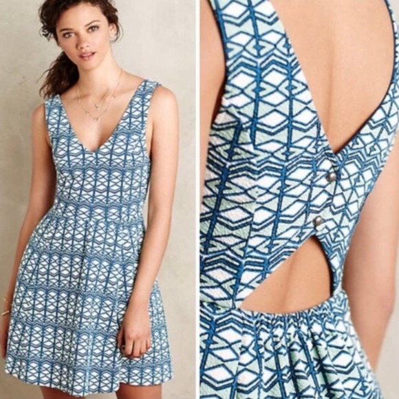 Maeve Dresses & Skirts - Anthropologie Maeve Blue Green Geometric Fit and Flare Dress Women’s Size 4